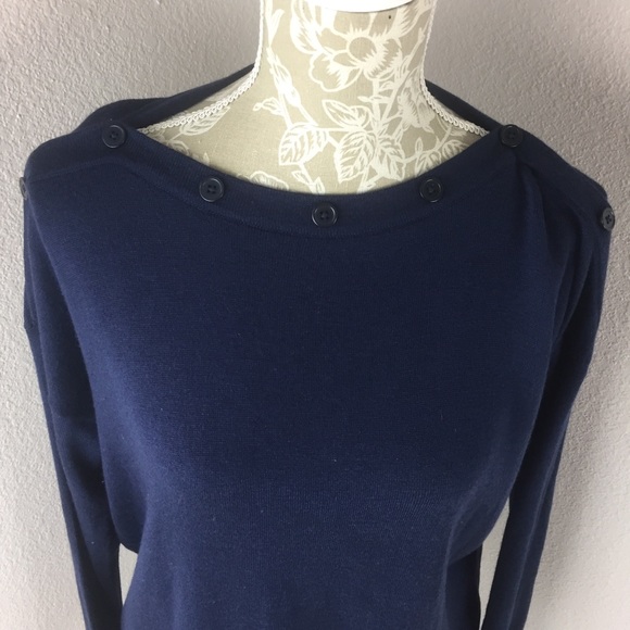NWT Jeanne Pierre Cashmere Blend Navy Blue Sweater Large Buttons - Picture 2 of 8